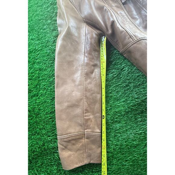 Jones New York Genuine Leather Jacket Women L Camel Tan Zip Moto Bomber Coat - Picture 9 of 10